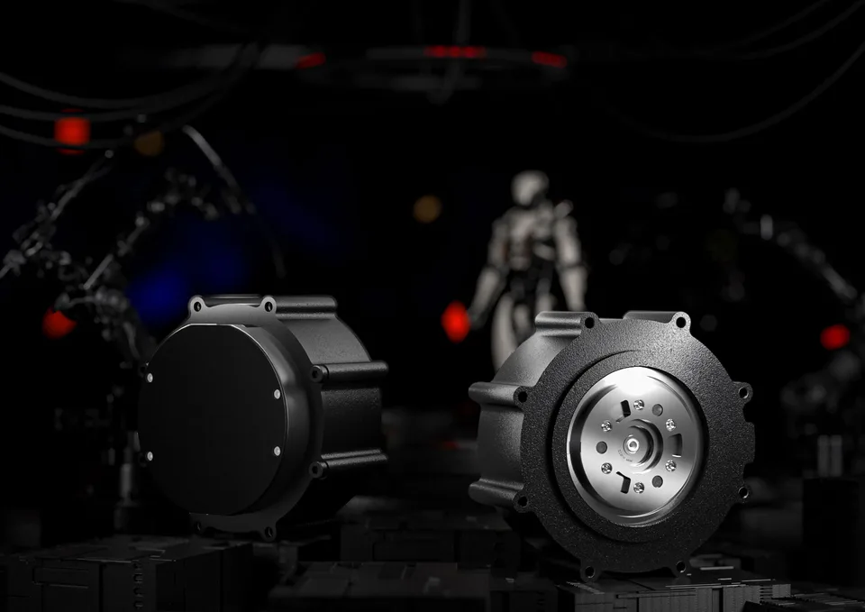 RobStride 03 QDD actuator — product render, rear and output face (Robotics Center)